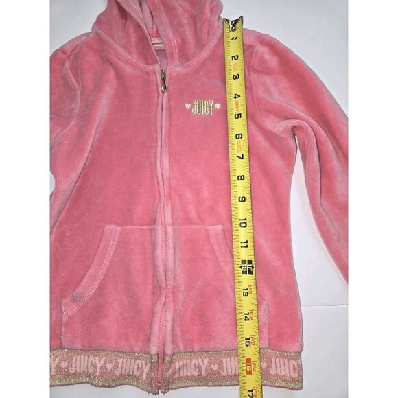 JUICY COUTURE Girls 7 Pink Velour Zip Hoodie Bling Cuffs & Logo Waistband - Picture 16 of 16